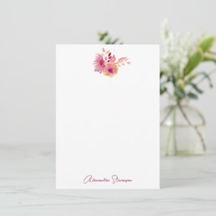 Carte De Correspondance Boho Magenta Fleurs Nom Personnalisé Papeterie