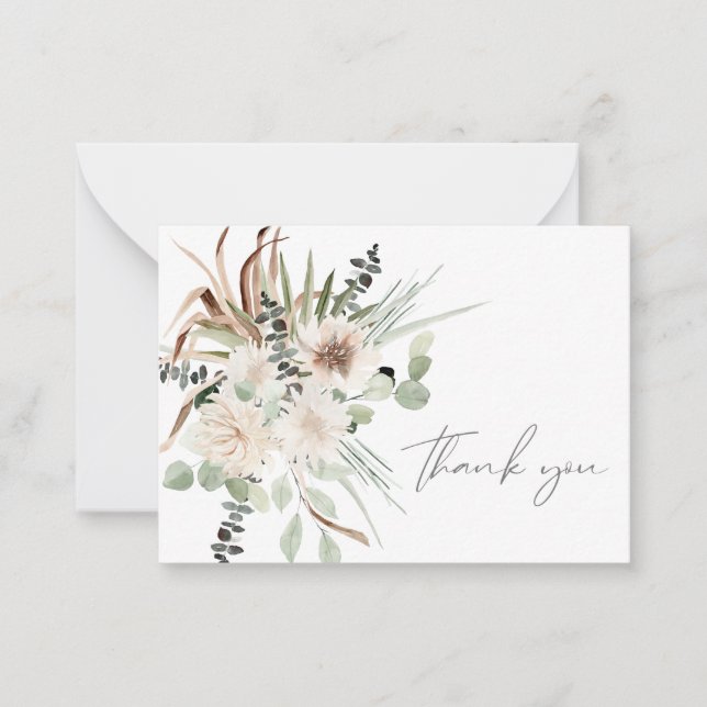 Carte De Correspondance Boho Palm Feuille Eucalyptus & Flore Beige (Devant)