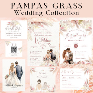 Carte De Correspondance Boho Pampas Grass Blush Rose QR Code Encadrement