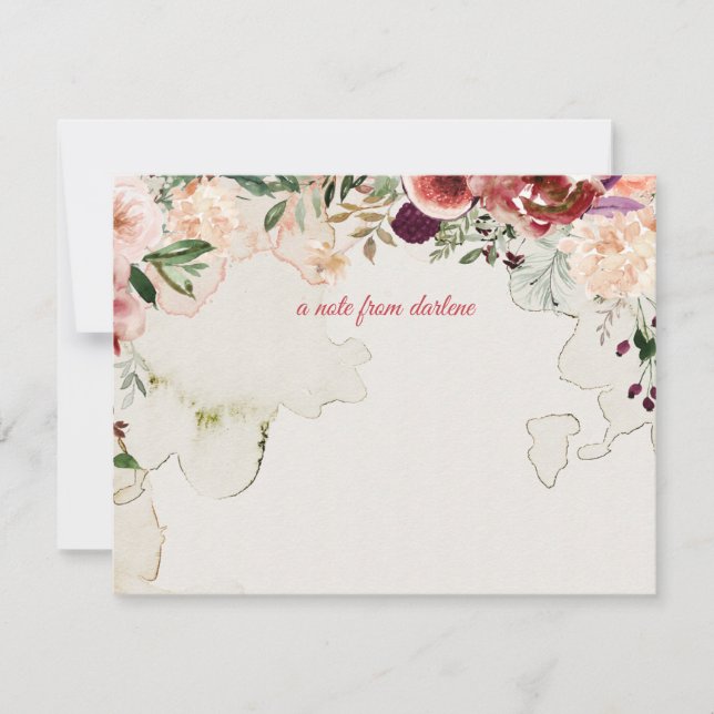 Carte De Correspondance Boho rustique Fleurs d'automne Monogramme kakis (Devant)
