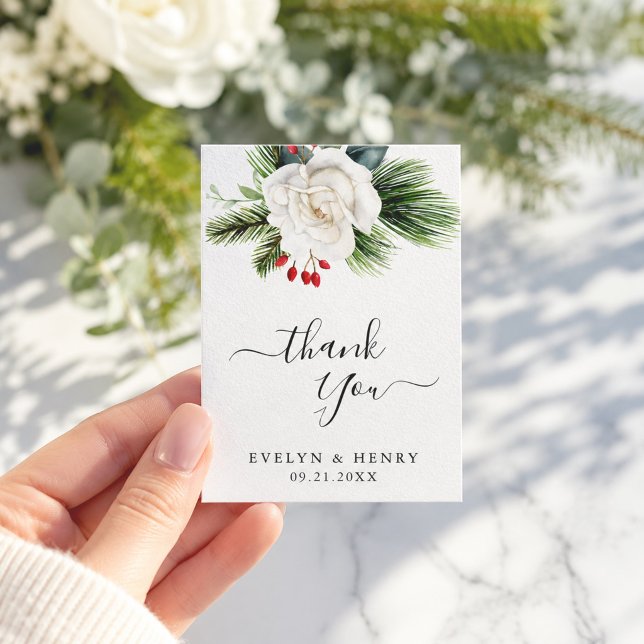 Carte De Correspondance Boho Script Pine verdure Mariage Budget Merci (Créateur téléchargé)