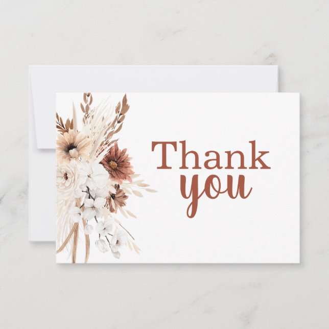 Carte De Correspondance Boho Terracotta Pampas Grass Merci Note Card (Devant)
