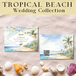 Carte De Correspondance Boho Tropical Beach QR Code RSVP Mariage