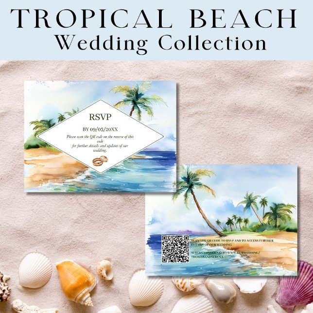 Carte De Correspondance Boho Tropical Beach QR Code RSVP Mariage (Créateur téléchargé)
