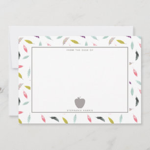 Carte De Correspondance Boho Watercolor Feather Grey Pomme Enseignant