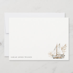 Carte De Correspondance Boho Watercolor Palm Voilier Mariage marin