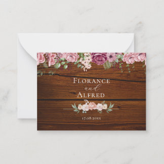 Carte De Correspondance Bois rustique fleuri élégant marron blanc mariage