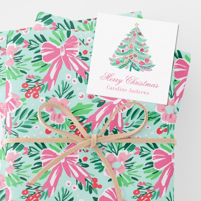 Carte De Correspondance Boîtier cadeau de Noël Pink & Green Preppy (Créateur téléchargé)