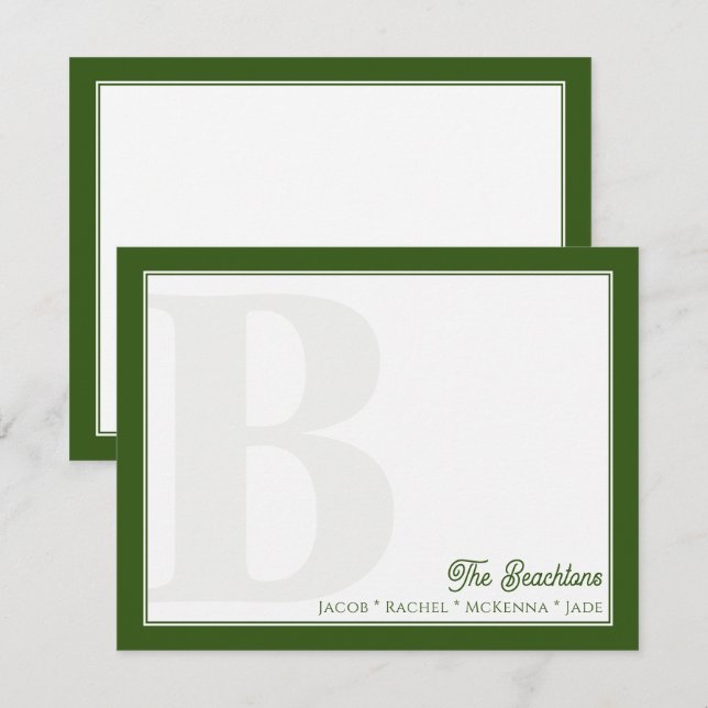 Carte De Correspondance Bold Monogram Forest Green Family Stery (Devant / Derrière)