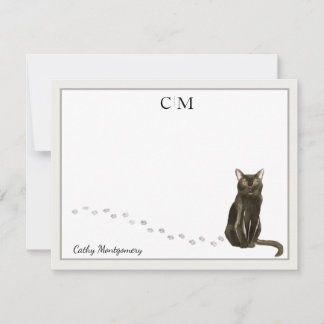 Carte De Correspondance Bombay Cat gris frontière Monogramme et nom