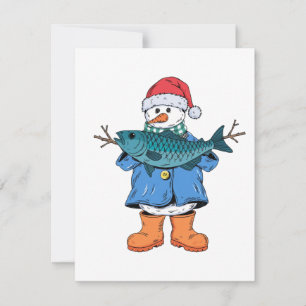 Carte De Correspondance Bonhomme de neige Pêcheur Noël 2026 Vacances Pêche
