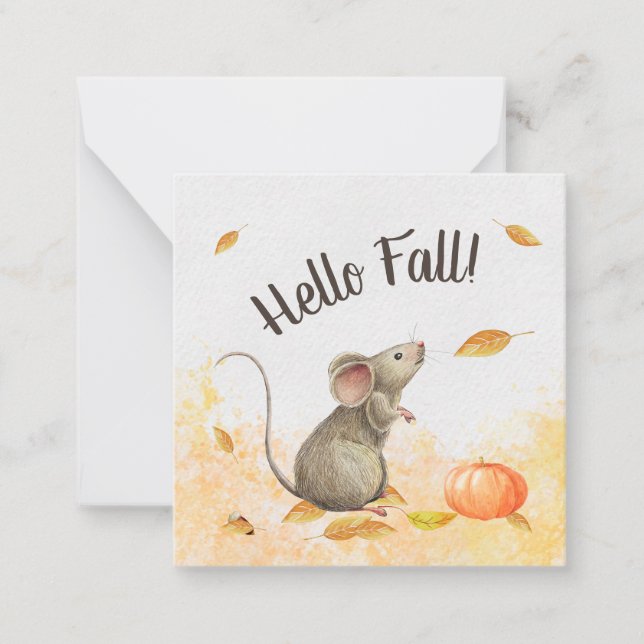 Carte De Correspondance Bonjour Automne mignon Souris Souris Pop By (Devant)