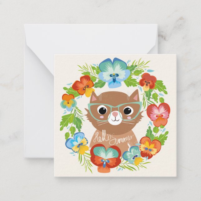 Carte De Correspondance Bonjour Chat d'été (Devant)