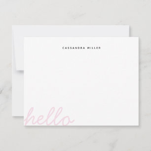 Carte De Correspondance Bonjour Script Rose Pâle Minimaliste Personnalisé