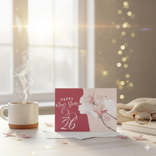 Carte De Correspondance Bonne année 2026 Fleur Élégante Design Magnolia