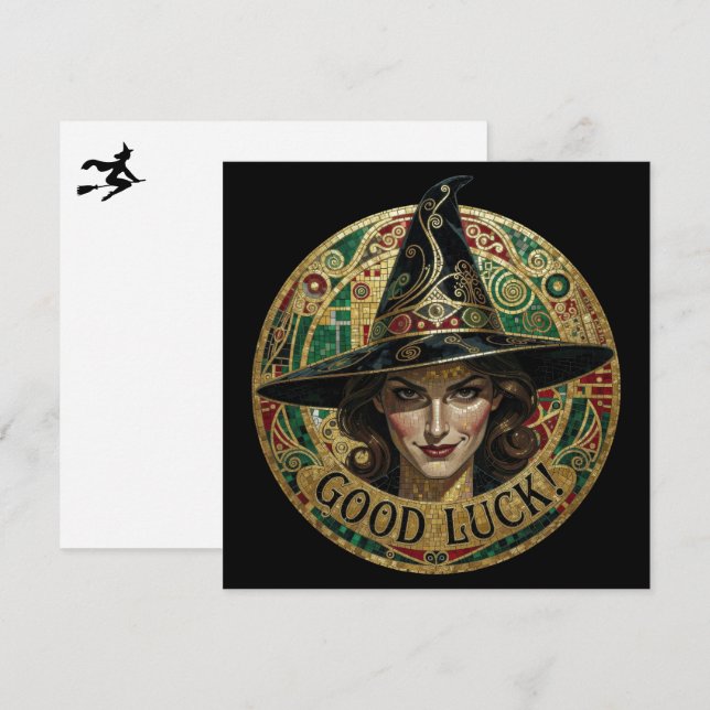 Carte De Correspondance Bonne Chance Sorcière Souhait (Devant / Derrière)