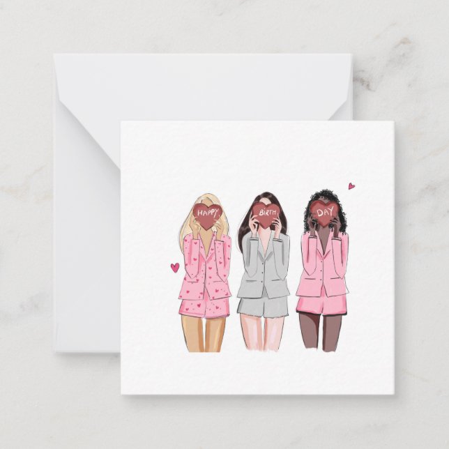Carte De Correspondance Bonne illustration d'anniversaire filles roses (Devant)