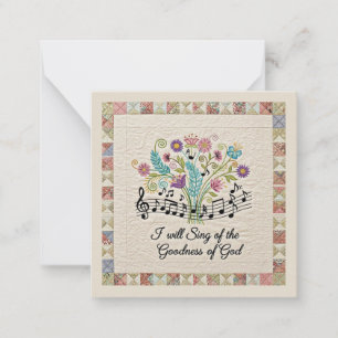 Carte De Correspondance Bonté de Dieu look quilté floral musique
