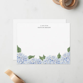 Carte De Correspondance Bordure aquarelle d'hortensia bleu, personnalisée