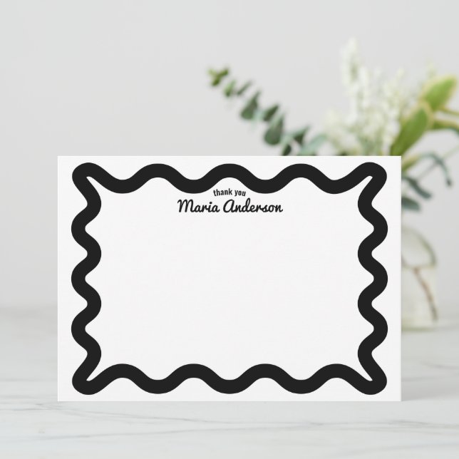 Carte De Correspondance Bordure Black Wavy Merci personnalisé (Debout devant)