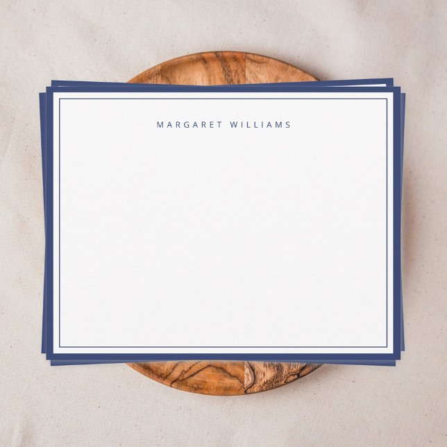 Carte De Correspondance Bordure bleu marine élégante Simple minimaliste (Navy blue border simple modern minimalist personalized note card)