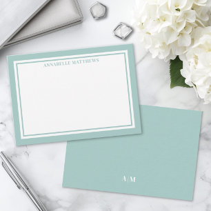 Carte De Correspondance Bordure Bleue Sarcelle Monogramme de Nom Minimalis