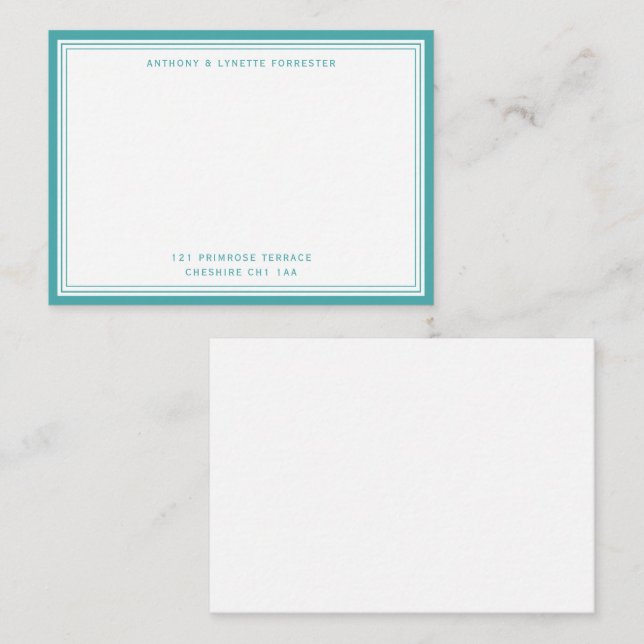 Carte De Correspondance Bordure bleue Turquoise moderne Nom et adresse (Devant / Derrière)
