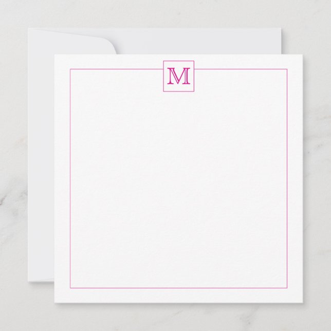 Carte De Correspondance Bordure Carré simple Magenta Initial Monogramme (Devant)