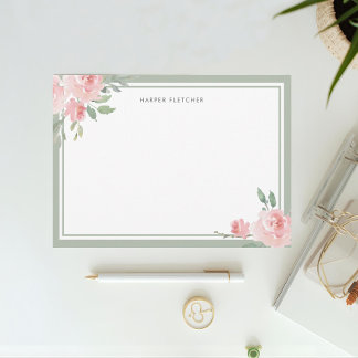Carte De Correspondance Bordure Classique Florale Aquarelle Sauge