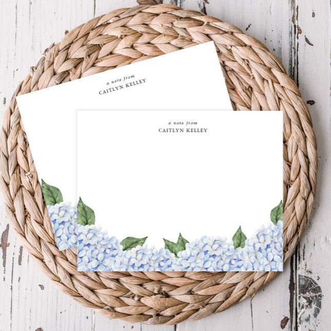 Carte De Correspondance Bordure d'aquarelle Blue Hydrangea, personnalisée (Créateur téléchargé)