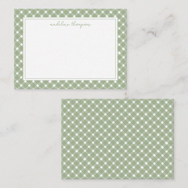 Carte De Correspondance Bordure de base en vichy vert sauge (Devant / Derrière)