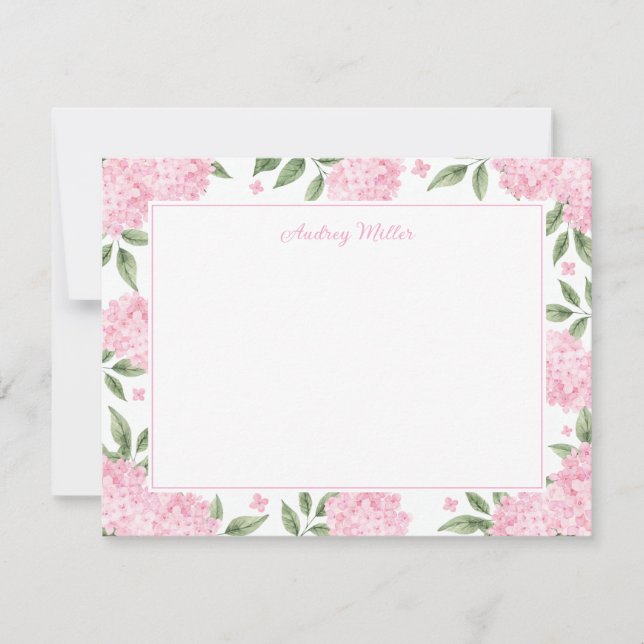 Carte De Correspondance Bordure d'hydrangea rose Blanc Personnalisé (Devant)