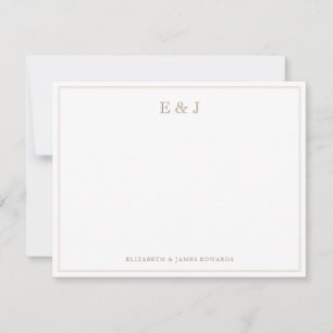 Carte De Correspondance Bordure dorée rustique élégant monogramme de coupl
