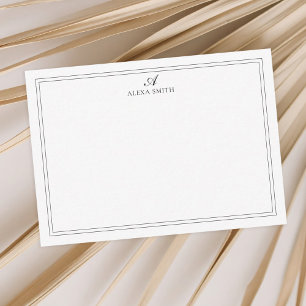 Carte De Correspondance Bordure élégante de monogramme noir et blanc