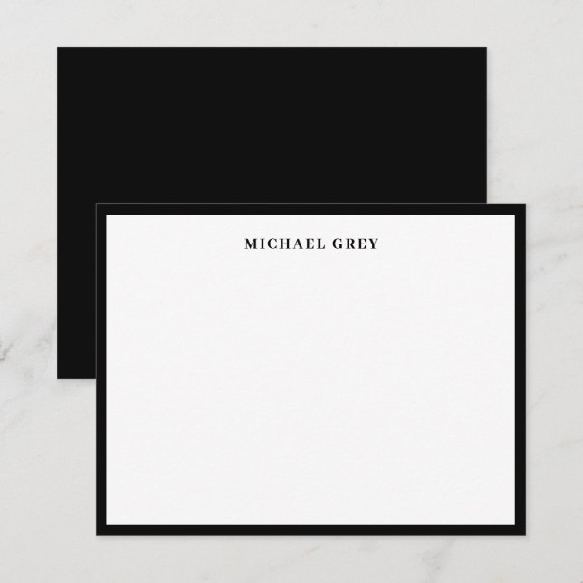 Carte De Correspondance Bordure élégante noir et blanc Monogramme (Devant / Derrière)