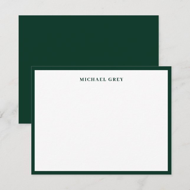 Carte De Correspondance Bordure élégante vert foncé Monogramme (Devant / Derrière)