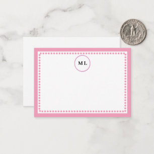 Carte De Correspondance Bordure et points rose clair classique avec initia