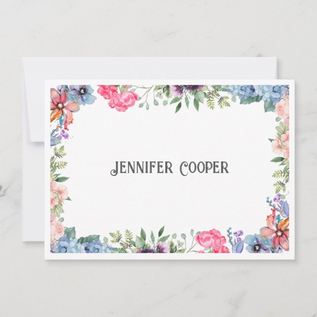 Carte De Correspondance Bordure florale Nom personnalisé (Devant)