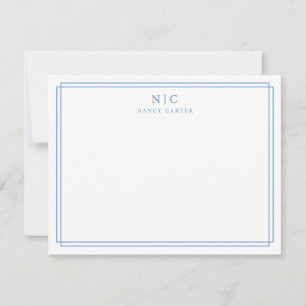 Carte De Correspondance Bordure géométrique Monogramme bleu bébé