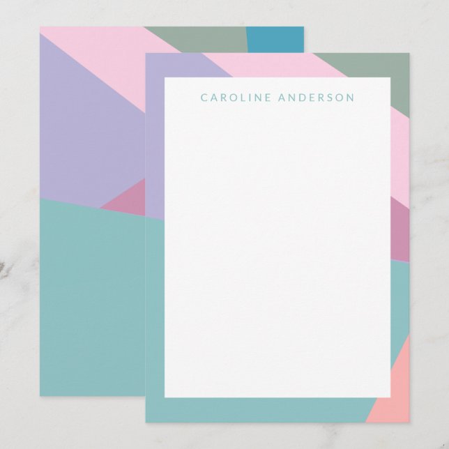 Carte De Correspondance Bordure géométrique Pastel Turquoise Lilac Personn (Devant / Derrière)