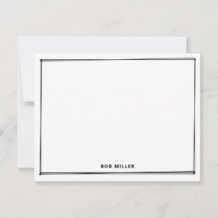 Carte De Correspondance Bordure Moderne Esquisse Noir et Blanc Plat