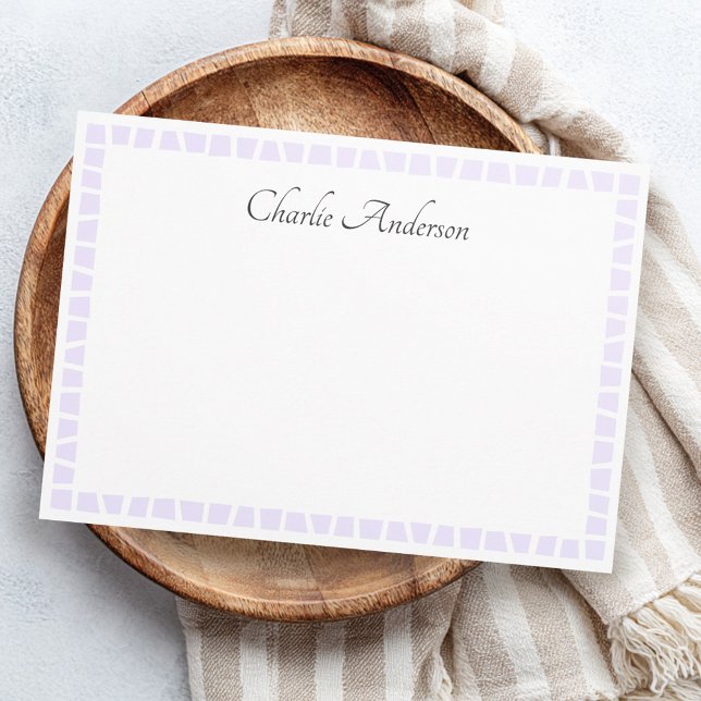 Carte De Correspondance Bordure mosaïque violet lavande clair nom blanc (Light lavender purple mosaic border name white note card)