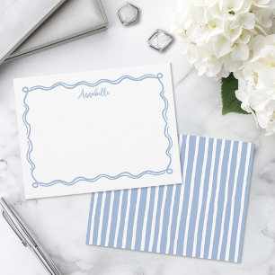 Carte De Correspondance Bordure ondulée bleu poussiéreux Nom personnalisé