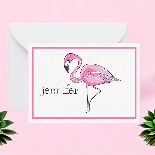 Carte De Correspondance Bordure Préparatoire Flamant Rose Personnalisée (Créateur téléchargé)