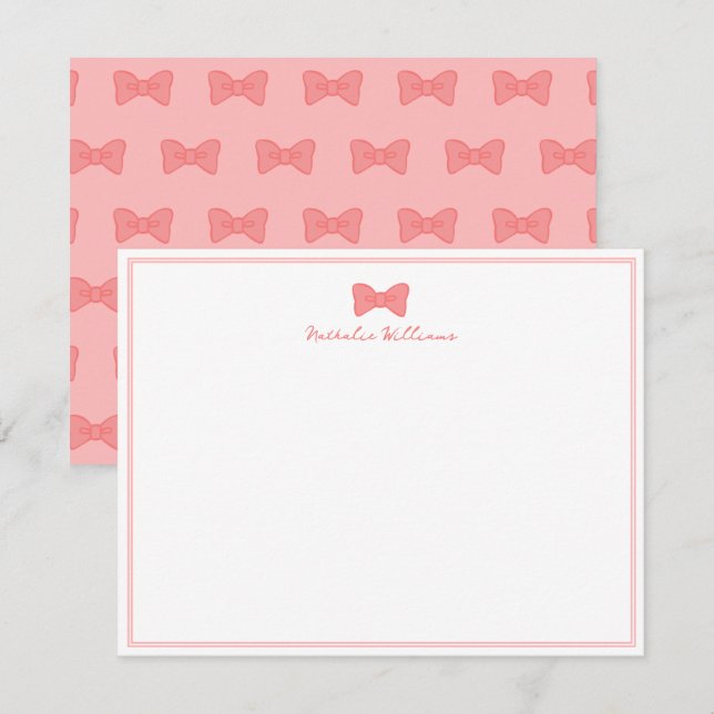 Carte De Correspondance Bordure ruban rose fille mignonne (Devant / Derrière)