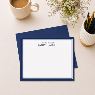 Carte De Correspondance Bordure Triple Bleu Marine De La Part De Plat