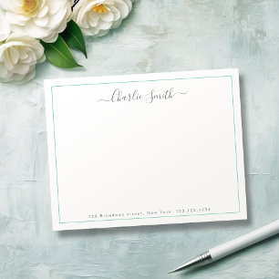 Carte De Correspondance Bordure turquoise de script simple personnalisée