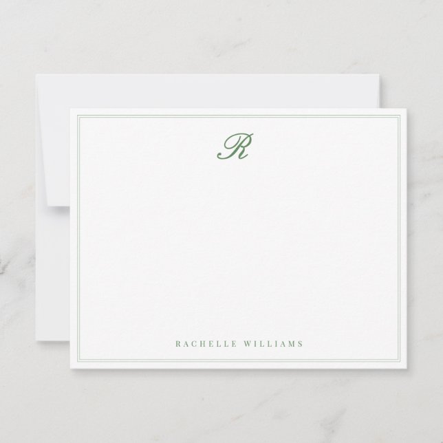 Carte De Correspondance Bordure Vert Sauge Élégant Script Monogramme Vinta (Devant)