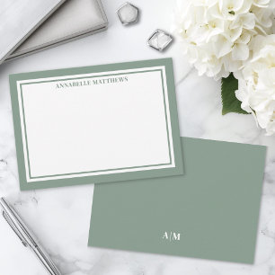 Carte De Correspondance Bordure Verte Monogramme Minimaliste Nom