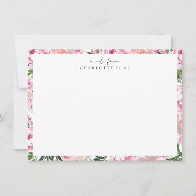 Carte De Correspondance Botanique Blush rose Peony Verdure Cadre Floral (Devant)
